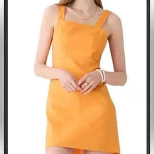 NWT J Crew Squareneck A-line Dress Stretch Linen Size 14 Tall Cantaloupe Orange